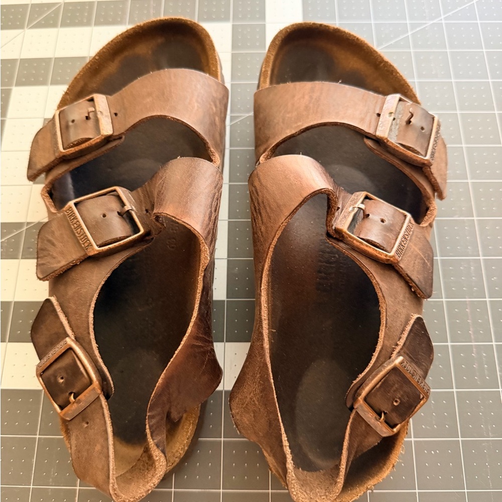 Birkenstock Brown Triple-Buckle Leather Sandals